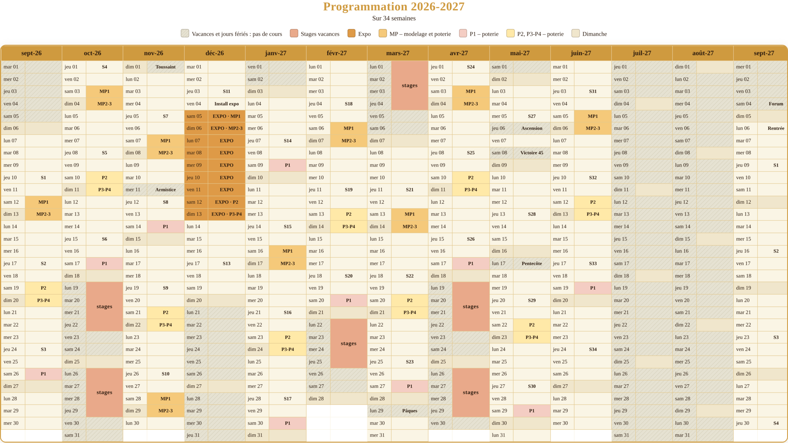 calendrier psaf